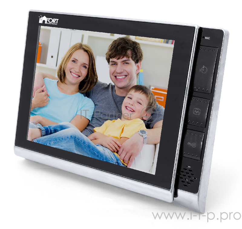 Видеодомофон FORT Automatics C0802HF-01 черный + хром ( вызывная панель в комплект не входит)