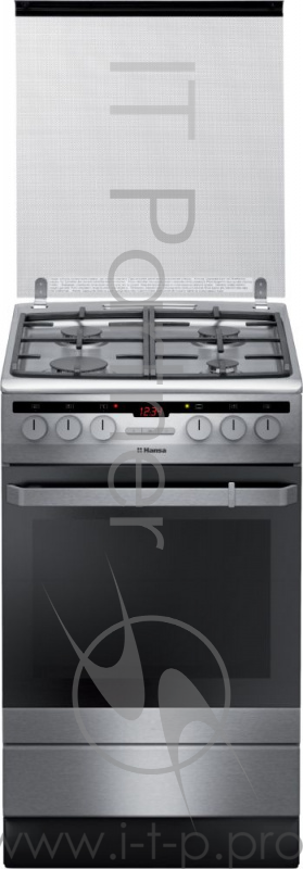 Комбинированная плита HANSA FCMX59221/ Плита газоэлектрическая, Ширина 50см 4 газовых конфорки (1 х 5,3 см, 2 х 7,3 см, 1 х 9,8 см), газ-контроль, электроподжиг в ручке, электрическая духовка 8 программ нагрева, электронный программ