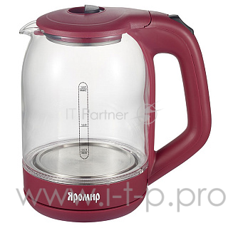 Чайник электрический ЯРОМИР ЯР-1050 стекло, бордовый: 2000Вт, 1,8л (Россия)(12)