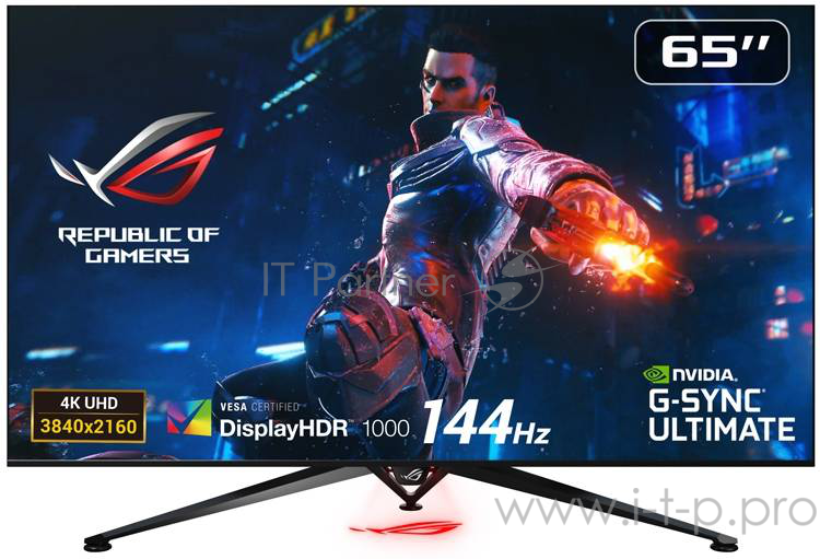 МОНИТОР 65 ASUS ROG Swift Gaming PG65UQ Black (LED, Wide, 3840x2160, 144Hz, 4ms, 178°/178°, 1000 cd/m, 4000:1, +DP, +4х
