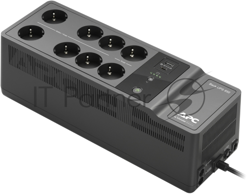 ИБП APC Back-UPS ES 850VA/520W, 230V, AVR, 8 Rus outlets (2 Surge & 6 batt.), USB, USB charge(type A, type C), Data/DSL protection, 2 year warranty