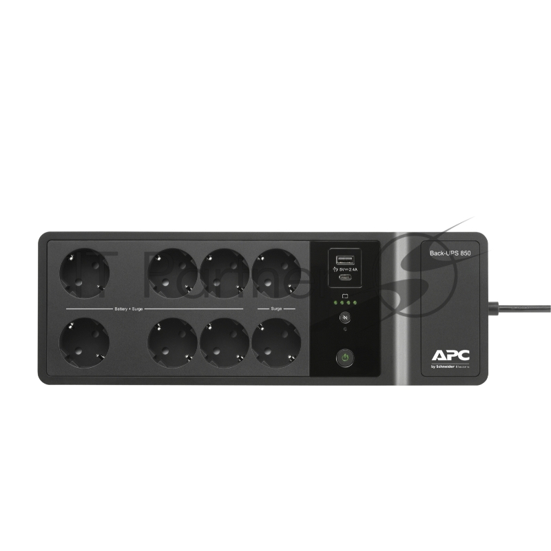 ИБП APC Back-UPS ES 850VA/520W, 230V, AVR, 8 Rus outlets (2 Surge & 6 batt.), USB, USB charge(type A, type C), Data/DSL protection, 2 year warranty