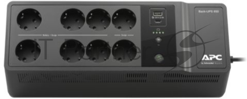 ИБП APC Back-UPS ES 850VA/520W, 230V, AVR, 8 Rus outlets (2 Surge & 6 batt.), USB, USB charge(type A, type C), Data/DSL protection, 2 year warranty