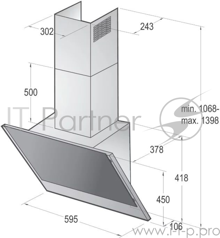 Вытяжка каминная Gorenje WHI623E1XGB нержавеющая сталь/черный управление: кнопочное (1 мотор)