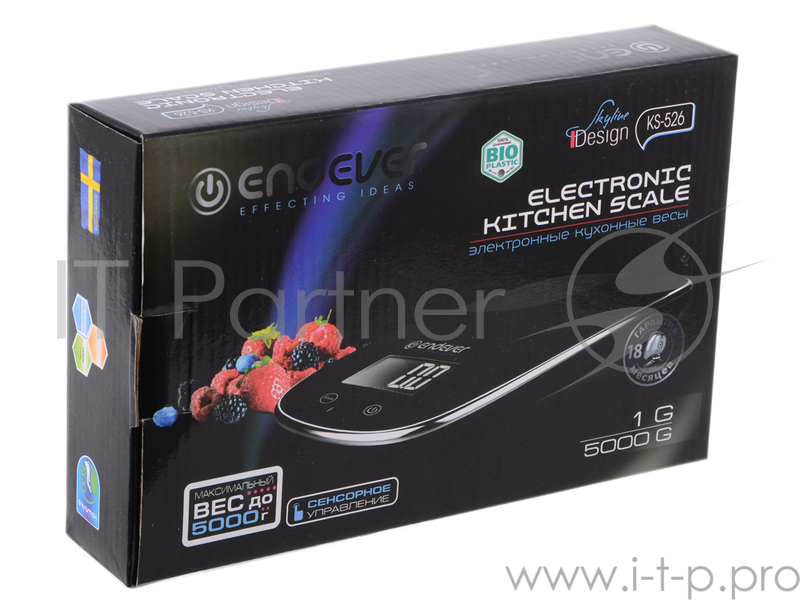 Электронные кухонные весы Endever Skyline KS-526, вес от 2 г до 5 кг. Закаленное стекло повышенной прочности, LCD-дисплей, авто откл.