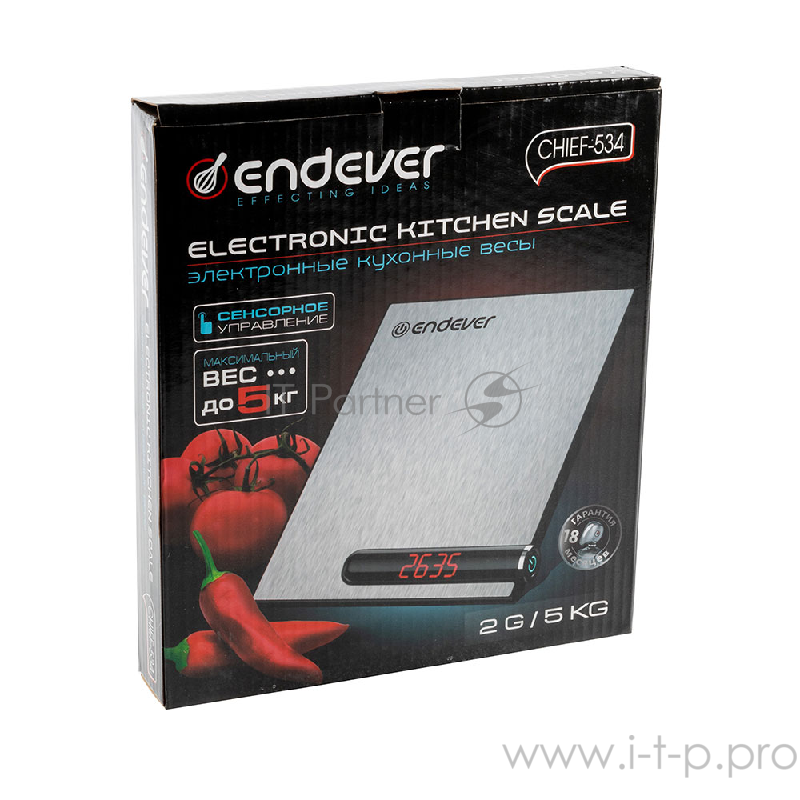 534-Chief Электронные кухонные весы Endever Вес от 2 г- до 5 кг, металлический корпус.