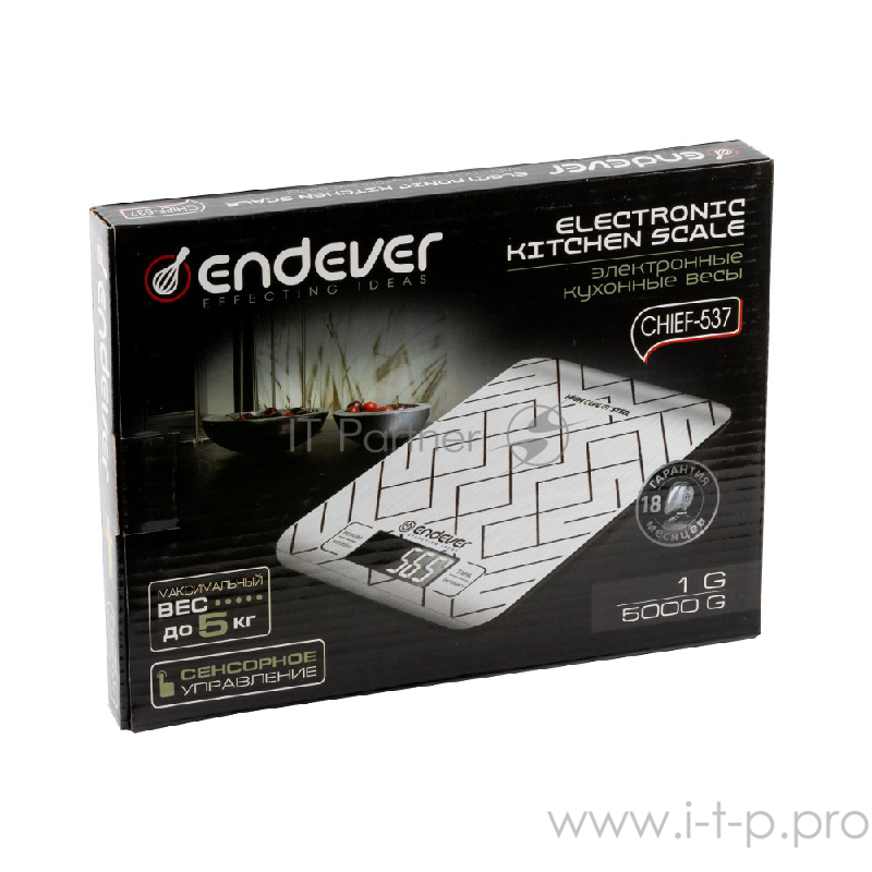 537-Chief Электронные кухонные весы Endever От 2 г до 5 кг, цвет стальной с рисунком.