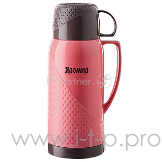 Термос со стеклянной колбой ЯРОМИР ЯР-2022С/1 розовый с коричневым 1,0л
