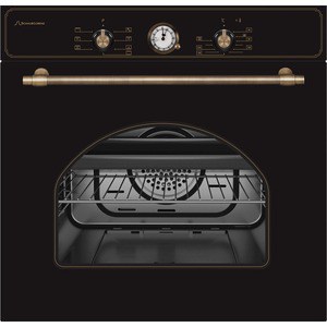 Встраиваемые электрические духовки Schaub Lorenz SLB EZ6861 59.5х59.5x61 см, 61л, 8 режимов работы, механические переключатели, овый таймер, 1 ряд телескопических направляющих, цвет ручек-бронзовый, ретро антрацит