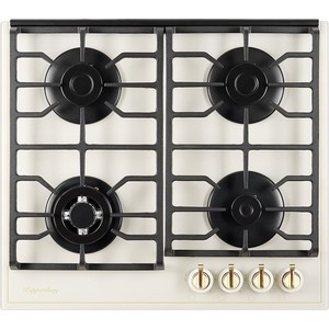 Газовая варочная поверхность Kuppersberg FQ 602 C , закаленное стекло, ширина 60 см, 4 газовые конфорки, автоподжиг, газ-контроль, чугунные решетки, цвет бежевый /поворотные переключатели цвета бронзы