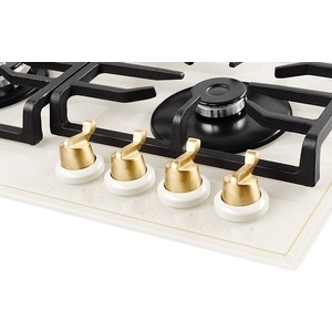 Газовая варочная поверхность Kuppersberg FQ 602 C , закаленное стекло, ширина 60 см, 4 газовые конфорки, автоподжиг, газ-контроль, чугунные решетки, цвет бежевый /поворотные переключатели цвета бронзы