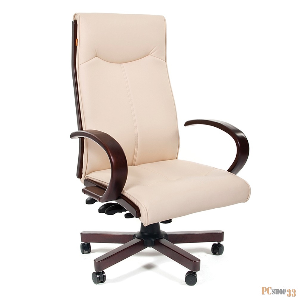 Офисное кресло Chairman 411 бежевое экопремиум, с деревянными элементами N