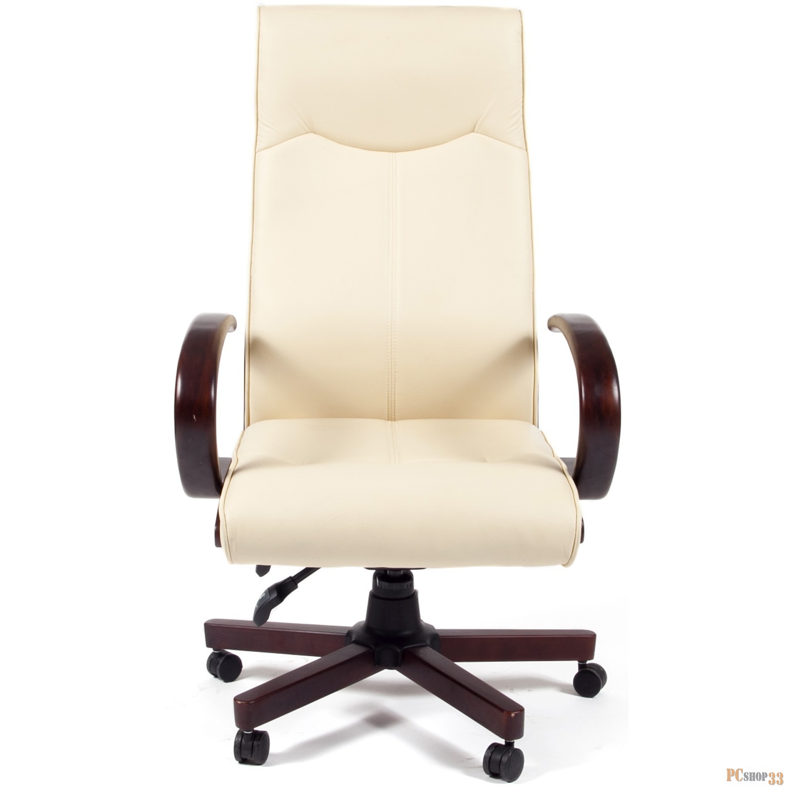 Офисное кресло Chairman 411 бежевое экопремиум, с деревянными элементами N