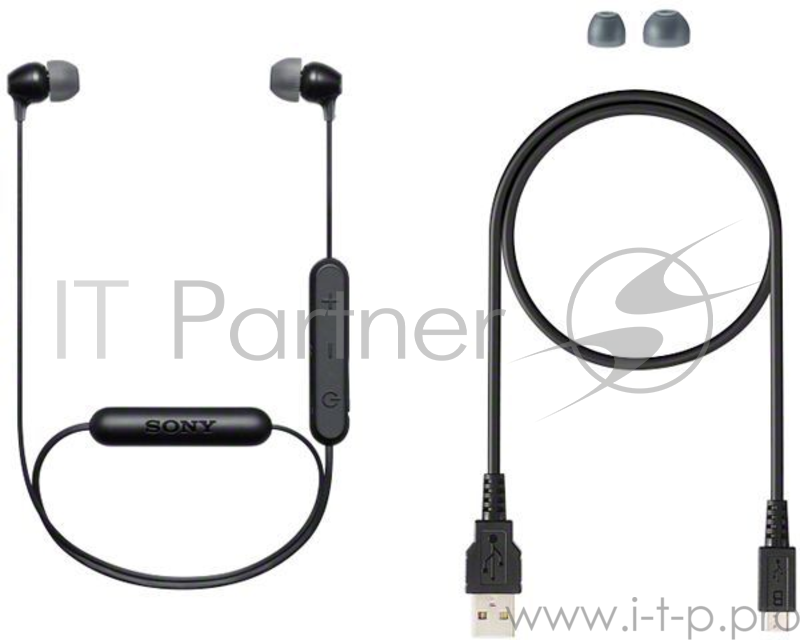 Гарнитура вкладыши Sony WI-C300 черный беспроводные bluetooth (шейный обод)