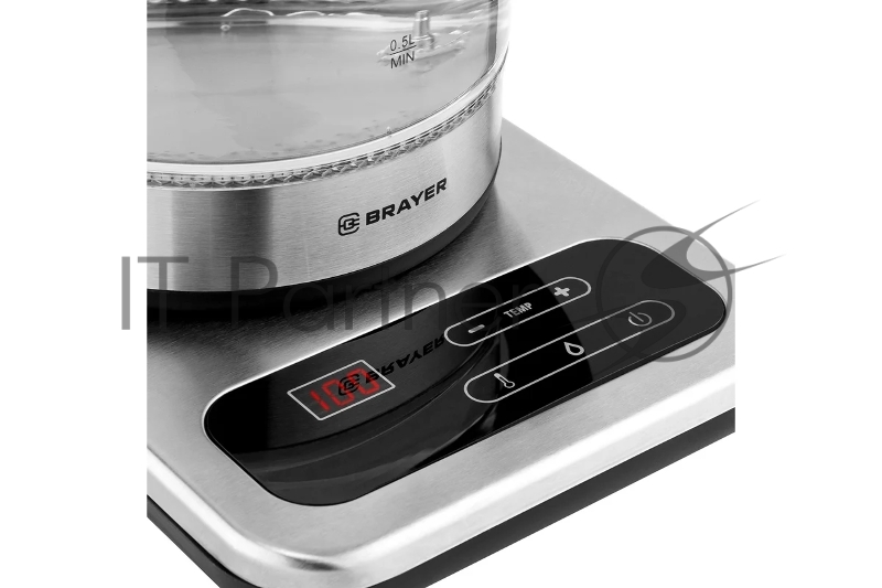 Чайник электрический BRAYER. 2200Вт.1,7 л, стекл., подст. 40-100 °С, Под. t, подсветка, черн.