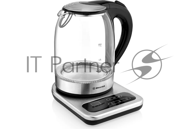 Чайник электрический BRAYER. 2200Вт.1,7 л, стекл., подст. 40-100 °С, Под. t, подсветка, черн.