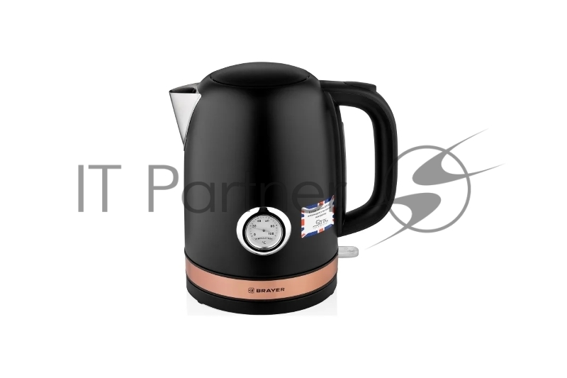 Чайник электрический BRAYER. 2200Вт.1,7 л, STRIX, сталь окраш, термометр, черн.