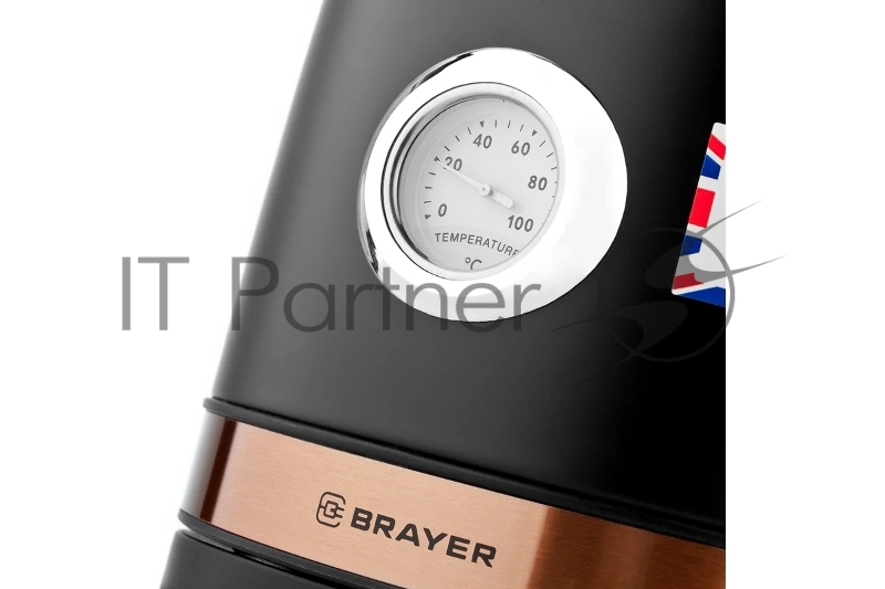 Чайник электрический BRAYER. 2200Вт.1,7 л, STRIX, сталь окраш, термометр, черн.