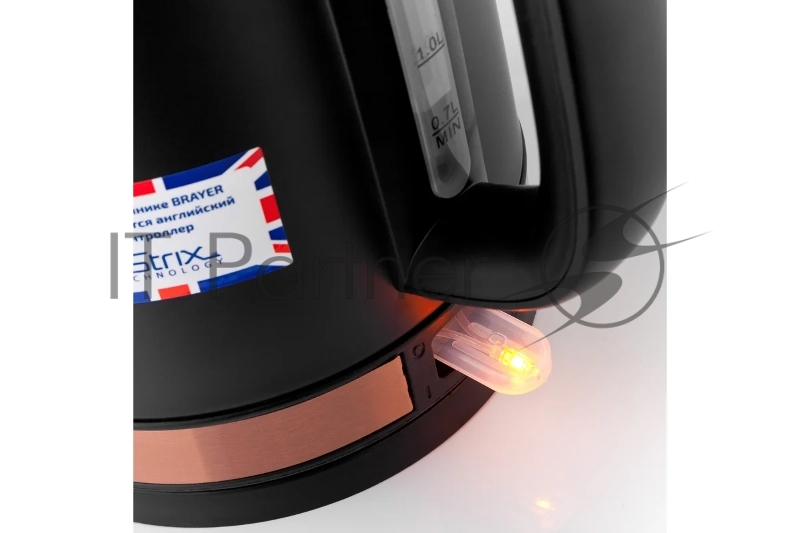 Чайник электрический BRAYER. 2200Вт.1,7 л, STRIX, сталь окраш, термометр, черн.