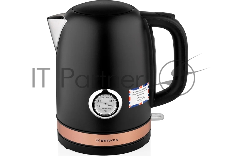 Чайник электрический BRAYER. 2200Вт.1,7 л, STRIX, сталь окраш, термометр, черн.