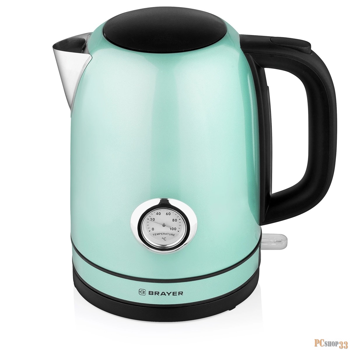 Чайник электрический BRAYER. 2200Вт.1,7 л, STRIX, сталь окраш, термометр, зелен.