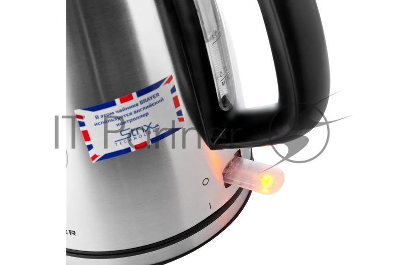 Чайник электрический BRAYER.2200Вт.1,7 л, STRIX, стальной, термометр.
