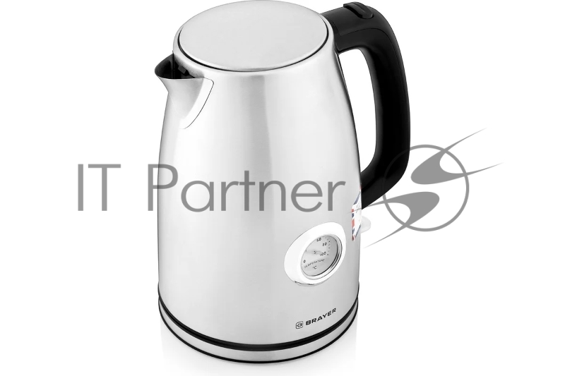 Чайник электрический BRAYER.2200Вт.1,7 л, STRIX, стальной, термометр.