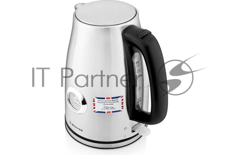 Чайник электрический BRAYER.2200Вт.1,7 л, STRIX, стальной, термометр.