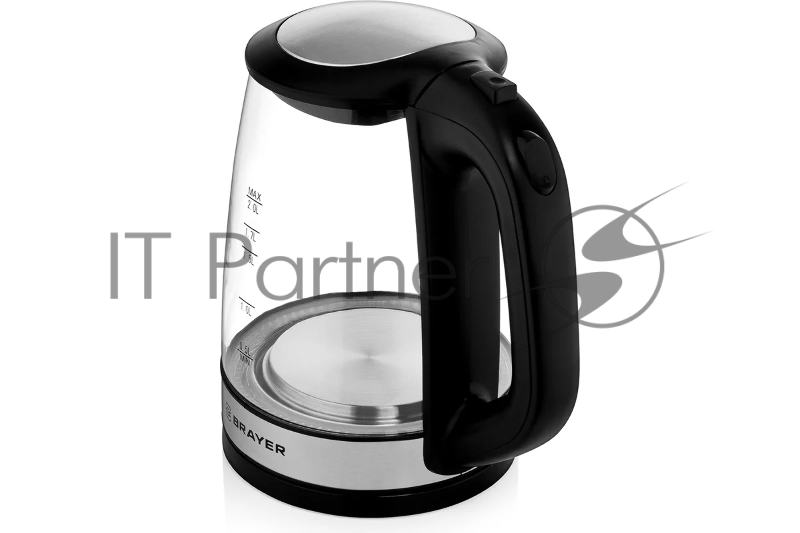Чайник электрический BRAYER. 2220Вт, 2 л, стекл., черный.