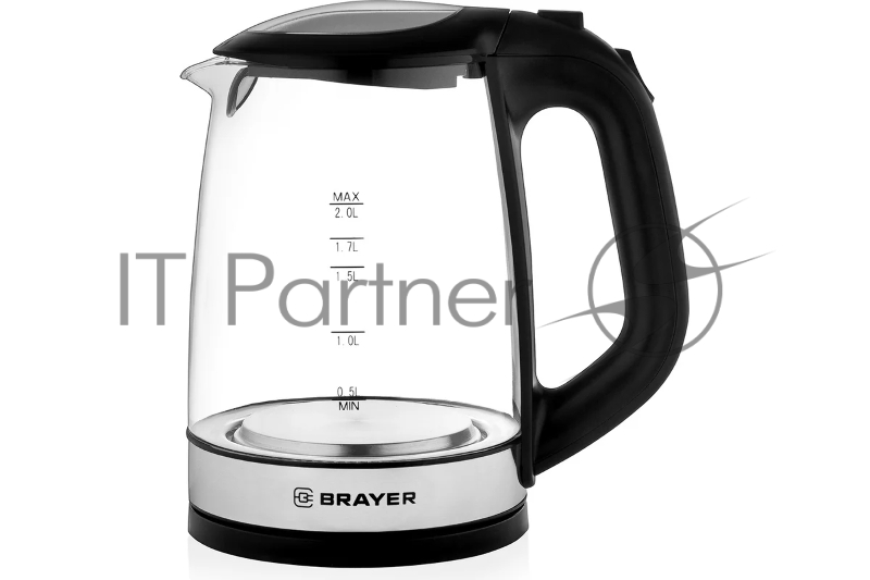 Чайник электрический BRAYER. 2220Вт, 2 л, стекл., черный.