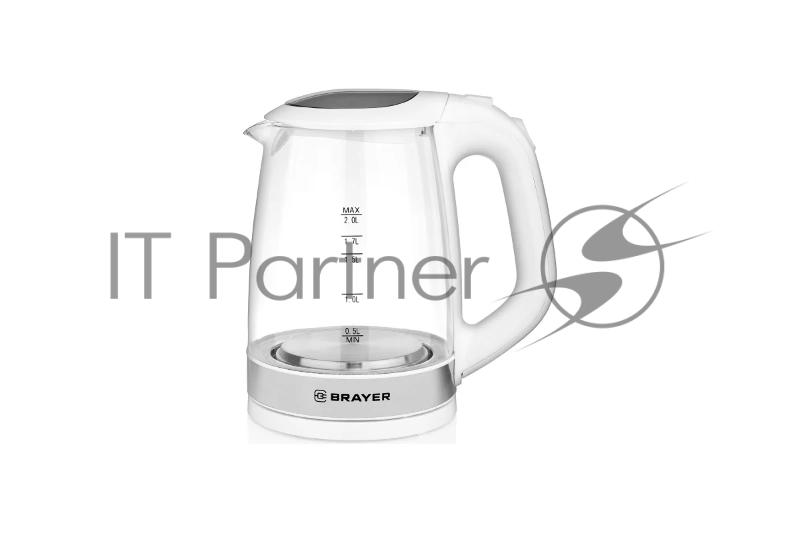Чайник электрический BRAYER.2220Вт, 2 л, стекл., белый.