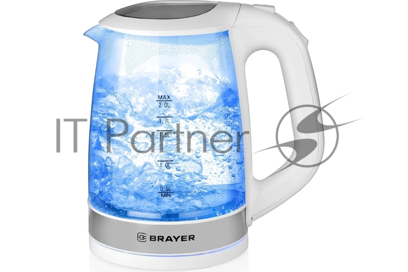 Чайник электрический BRAYER.2220Вт, 2 л, стекл., белый.