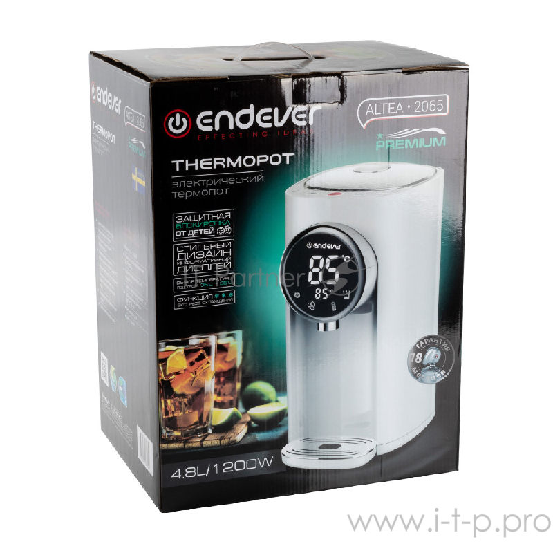 Электрический термопот ENDEVER мощ. 1200 Вт,резервуар для воды из нержавеющей стали 4,8л