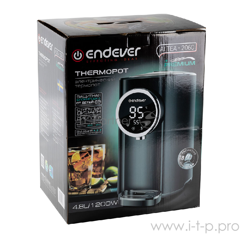 Электрический термопот ENDEVER мощ. 1200 Вт,резервуар для воды из нержавеющей стали 4,8л