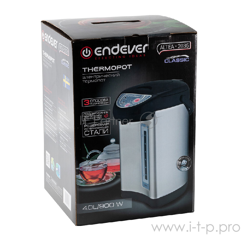 Электрический термопот ENDEVER мощность 900 Вт,резервуар для воды из нержавеющей стали 4л