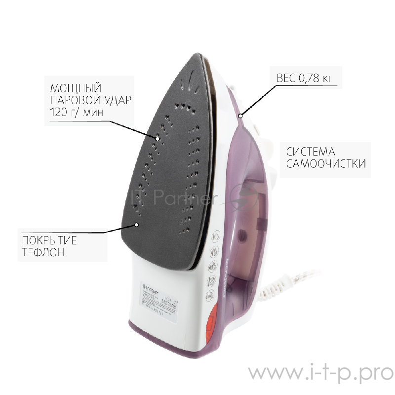 Утюг ENDEVER Delta 106 Мощность (Вт)1600.Объем резервуара для воды 80 мл.Подошва тефлоновая.