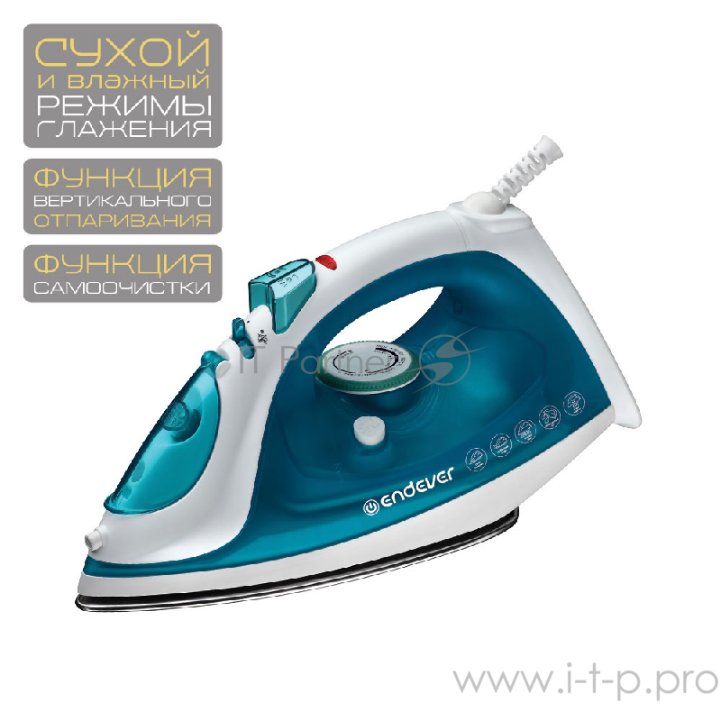 Утюг ENDEVER Delta114 Мощность (Вт) 2000.Объем резервуара для воды 250 мл.Подошва керамическая.