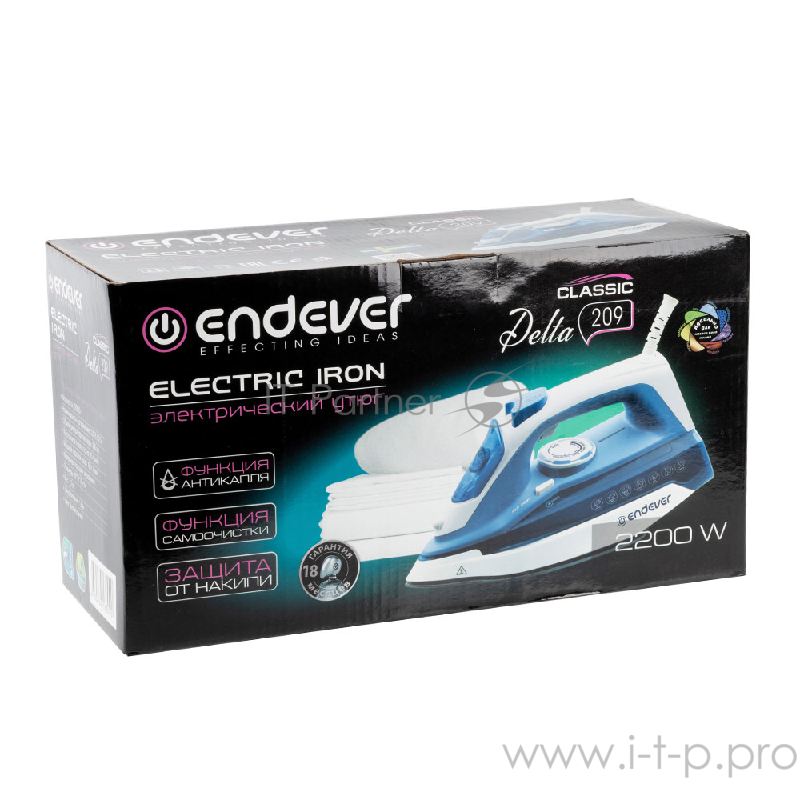 Утюг ENDEVER Delta 209 Мощность (Вт) 2200.Объем резервуара для воды 300 мл.Подошва керамическая.