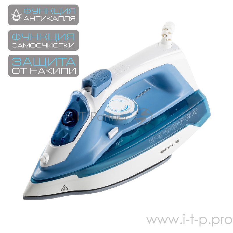 Утюг ENDEVER Delta 209 Мощность (Вт) 2200.Объем резервуара для воды 300 мл.Подошва керамическая.