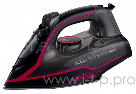 Утюг econ ECO-BI2405 Керамическая подошва Мощность 2400 Вт Регулируемая температура Регулируемая подача пара Функция сухого глажения Паровой удар Функция «Спрей» Вертикальный пар Функция самоочистки Противокапельная система