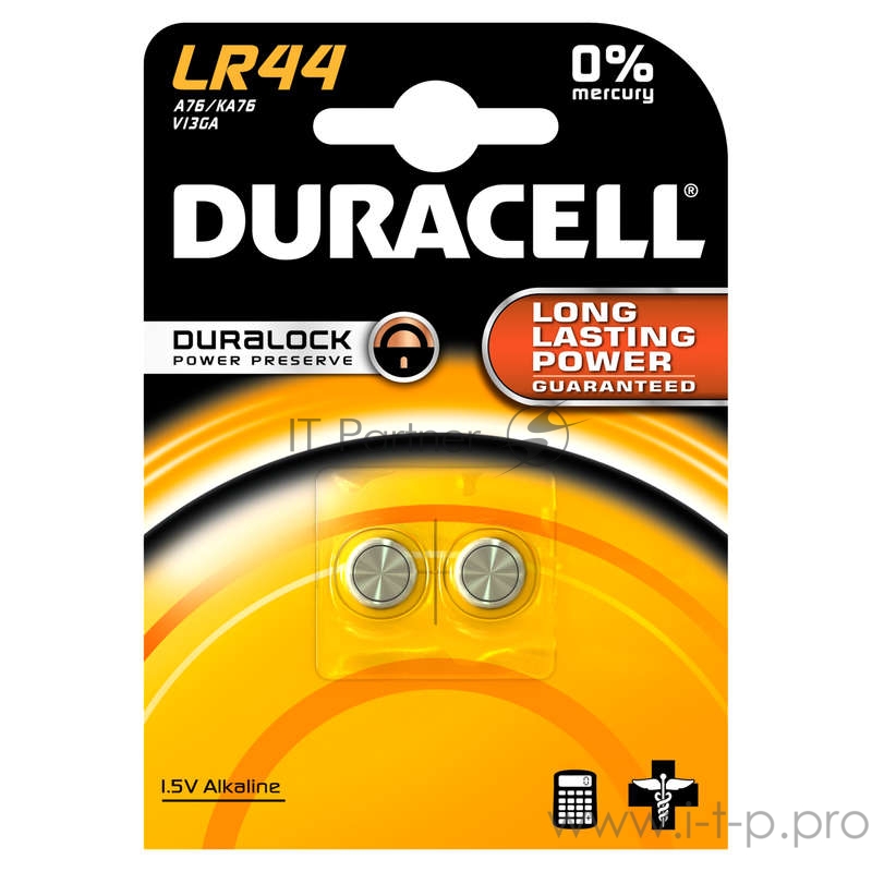 Элемент питания алкалиновый таблетка 1.5В LR44 BP-2 (блист.2шт) Duracell Б0009737