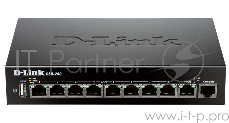 Маршрутизатор/роутер D-Link DSR-250/C1A, VPN Gigabit Router with 1 10/100/1000Base-T WAN ports, 8 10/100/1000Base-T LAN ports and 1 USB ports.Firmware for Russia.1 10/100/1000/1000Base-T WAN ports, 4 10/100/1000/1000Ba