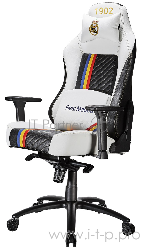 Игровое кресло TESORO Real Madrid TSMB730RMWH бело-чёрное игровое кресло (экокожа, регулируемый угол наклона, механизм качания)