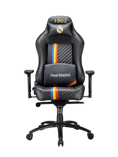Игровое кресло TESORO Real Madrid TSMB730RMBK чёрное (экокожа, регулируемый угол наклона, механизм качания)