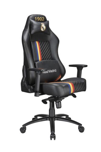 Игровое кресло TESORO Real Madrid TSMB730RMBK чёрное (экокожа, регулируемый угол наклона, механизм качания)