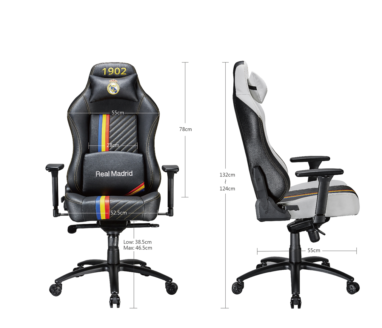 Игровое кресло TESORO Real Madrid TSMB730RMBK чёрное (экокожа, регулируемый угол наклона, механизм качания)