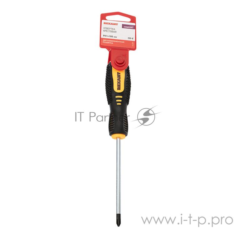 Отвертка крестовая PH 1х100мм двухкомпонентная рукоятка Rexant 12-4727