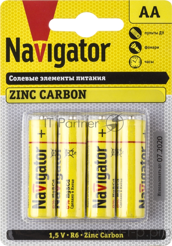 Элемент питания солевой 94 758 NBT-NS-R6-BP4 (блист.4шт) Navigator 94758