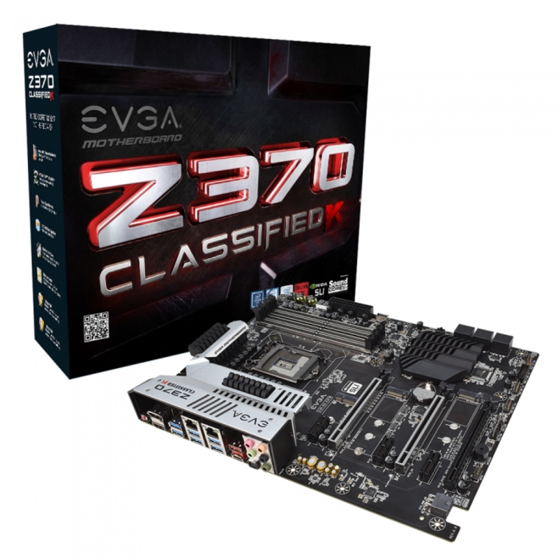 Материнские платы EVGA Z370 Classified K, Intel Z370, ATX, 4xDDR4-4133MHz Dual Channel, Max 64GB, 3xPCI-Ex16, 6xSATA3 (RAID 0/1/5/10/JBOD), 1xM.2 Key