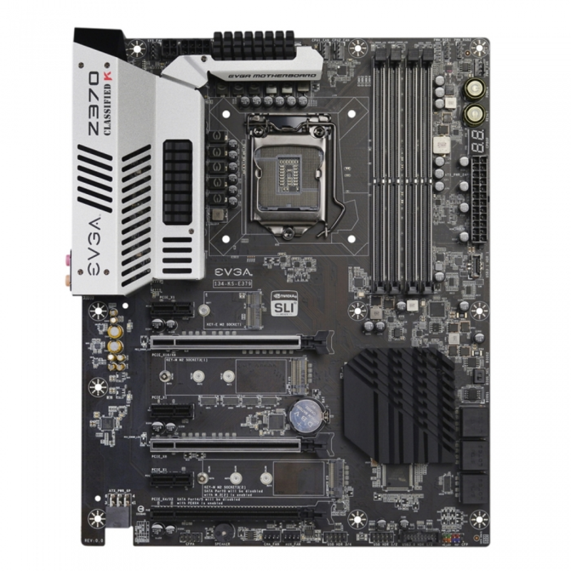 Материнские платы EVGA Z370 Classified K, Intel Z370, ATX, 4xDDR4-4133MHz Dual Channel, Max 64GB, 3xPCI-Ex16, 6xSATA3 (RAID 0/1/5/10/JBOD), 1xM.2 Key